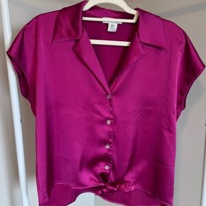 Rachel Zoe Fuchsia Satin Button-Down Shirt